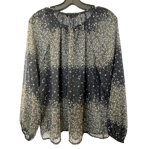 Liverpool Long Sleeve Sheer V Neck Top Tassel Ties Black Floral Print Size S - Picture 4 of 10